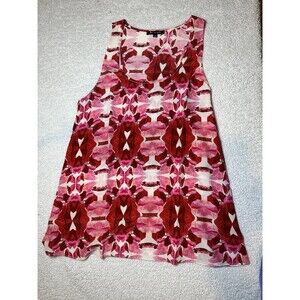 Lauren Gold Floral Tank Top 100% Silk Red Pink Sz M